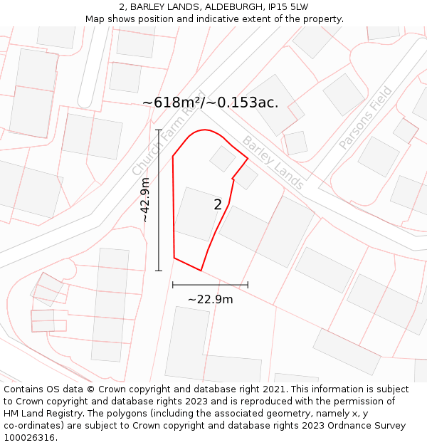 2, BARLEY LANDS, ALDEBURGH, IP15 5LW: Plot and title map