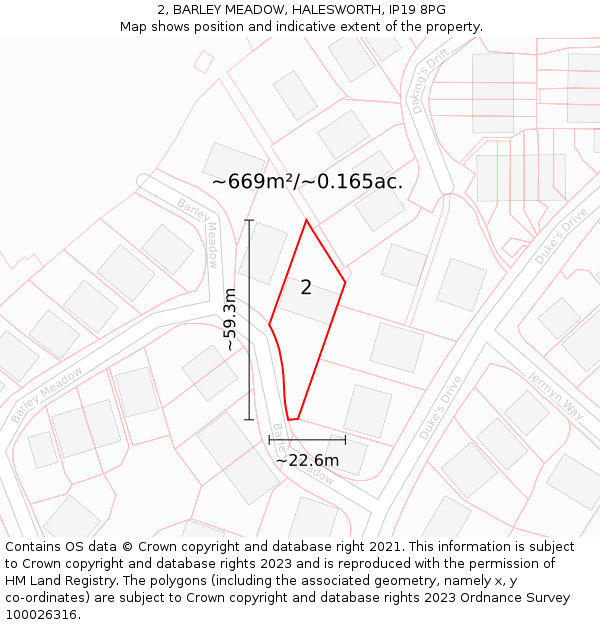 2, BARLEY MEADOW, HALESWORTH, IP19 8PG: Plot and title map