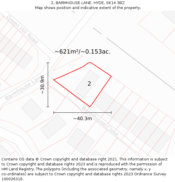 2, BARMHOUSE LANE, HYDE, SK14 3BZ: Plot and title map