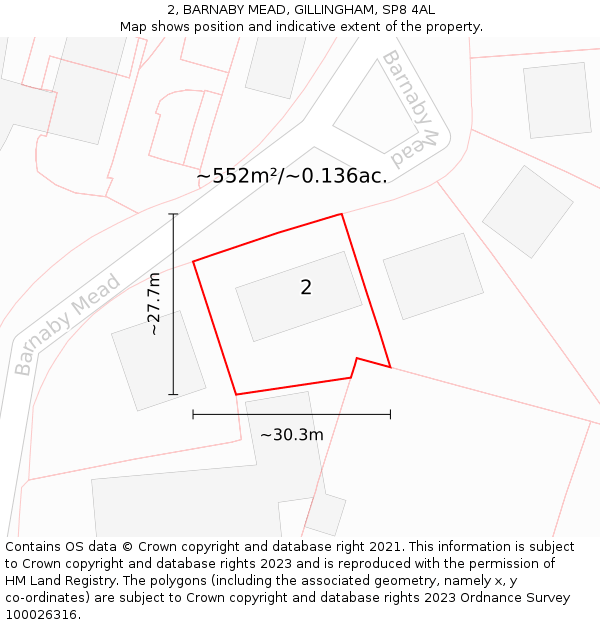 2, BARNABY MEAD, GILLINGHAM, SP8 4AL: Plot and title map