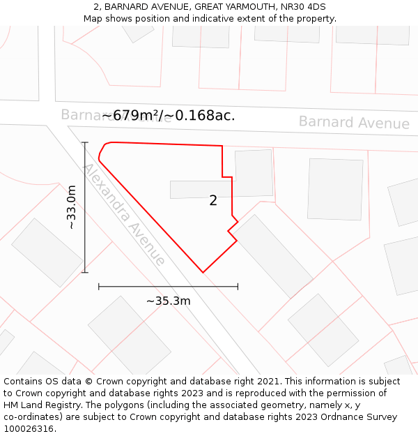 2, BARNARD AVENUE, GREAT YARMOUTH, NR30 4DS: Plot and title map