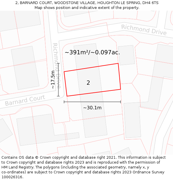 2, BARNARD COURT, WOODSTONE VILLAGE, HOUGHTON LE SPRING, DH4 6TS: Plot and title map