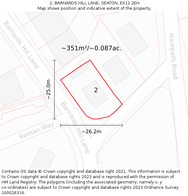 2, BARNARDS HILL LANE, SEATON, EX12 2EH: Plot and title map