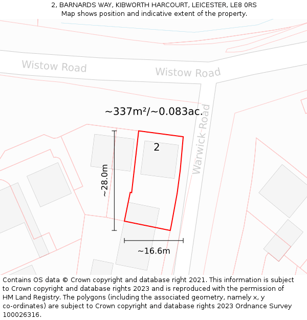 2, BARNARDS WAY, KIBWORTH HARCOURT, LEICESTER, LE8 0RS: Plot and title map
