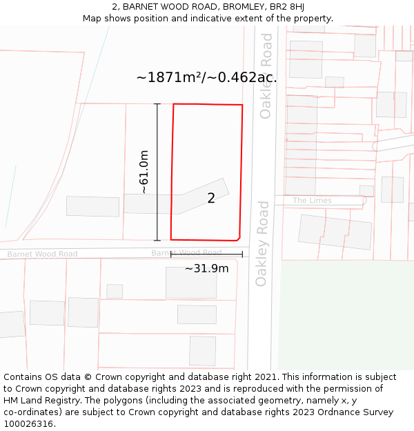 2, BARNET WOOD ROAD, BROMLEY, BR2 8HJ: Plot and title map