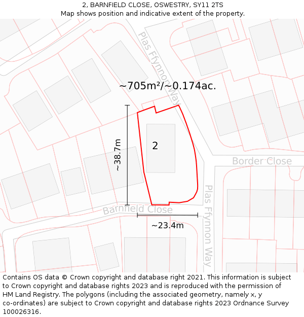 2, BARNFIELD CLOSE, OSWESTRY, SY11 2TS: Plot and title map