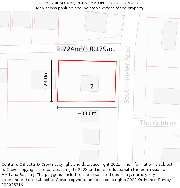 2, BARNMEAD WAY, BURNHAM-ON-CROUCH, CM0 8QD: Plot and title map