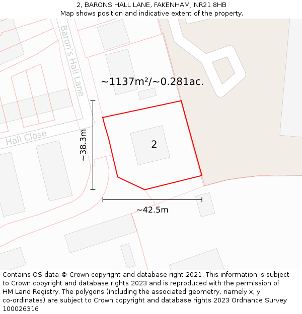 2, BARONS HALL LANE, FAKENHAM, NR21 8HB: Plot and title map