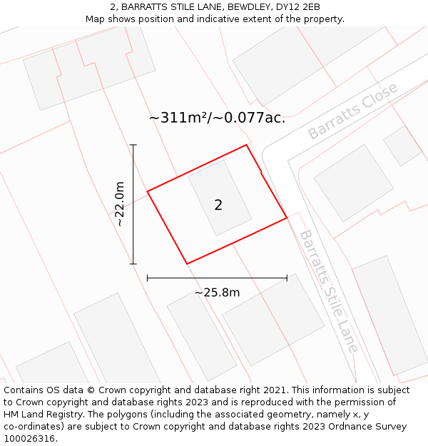 2, BARRATTS STILE LANE, BEWDLEY, DY12 2EB: Plot and title map