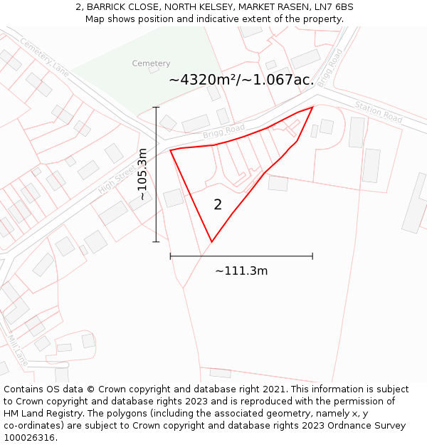 2, BARRICK CLOSE, NORTH KELSEY, MARKET RASEN, LN7 6BS: Plot and title map