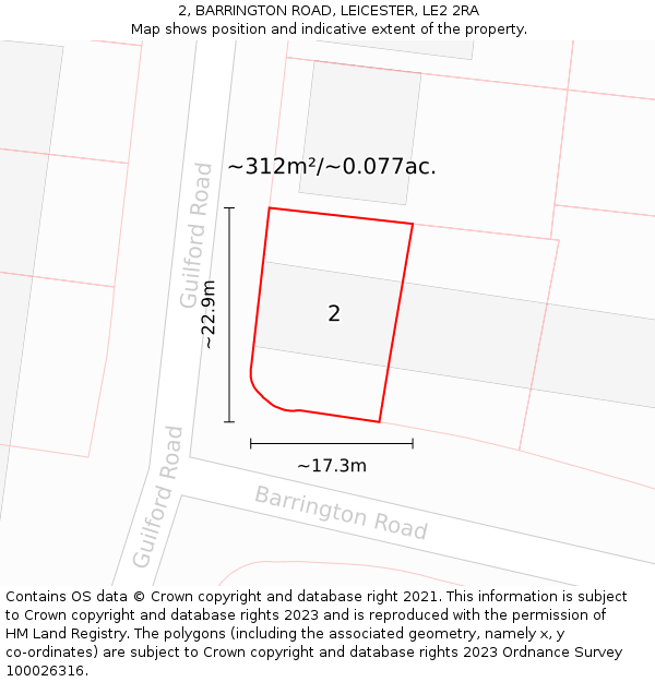 2, BARRINGTON ROAD, LEICESTER, LE2 2RA: Plot and title map