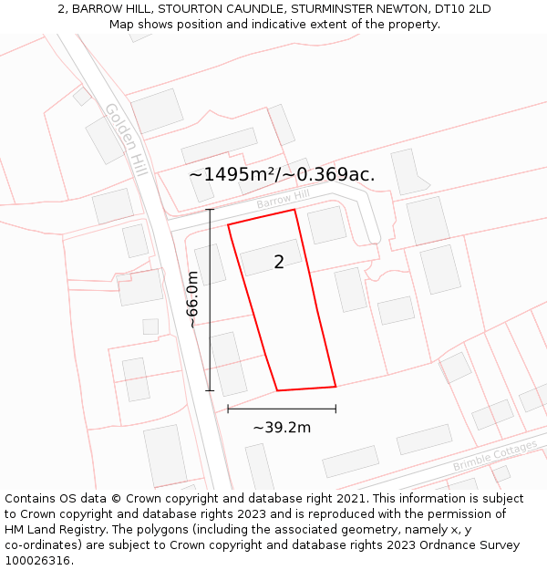 2, BARROW HILL, STOURTON CAUNDLE, STURMINSTER NEWTON, DT10 2LD: Plot and title map