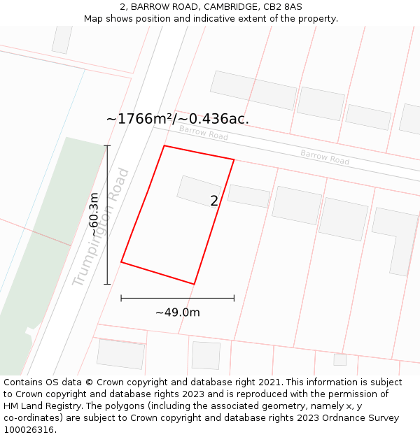 2, BARROW ROAD, CAMBRIDGE, CB2 8AS: Plot and title map