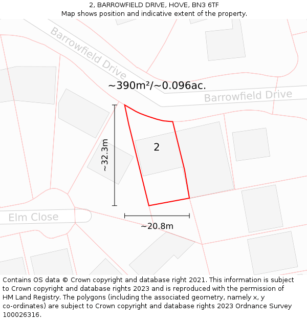 2, BARROWFIELD DRIVE, HOVE, BN3 6TF: Plot and title map