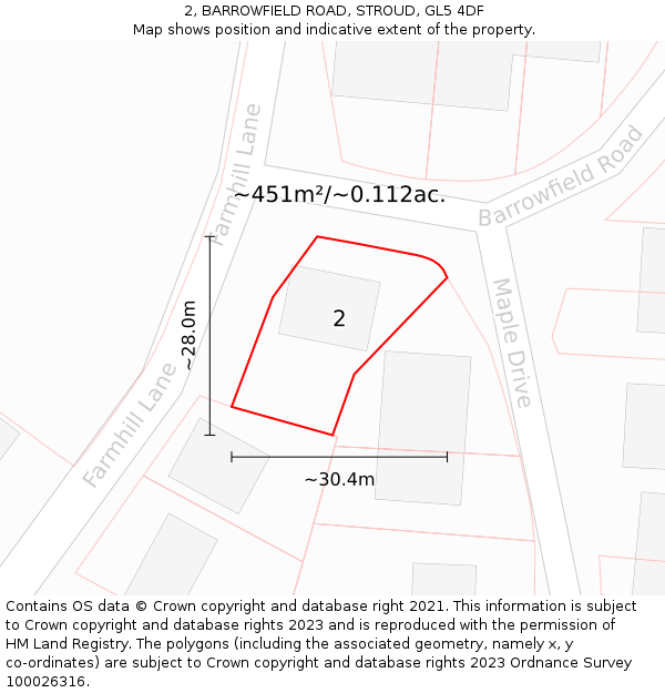 2, BARROWFIELD ROAD, STROUD, GL5 4DF: Plot and title map