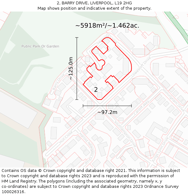 2, BARRY DRIVE, LIVERPOOL, L19 2HG: Plot and title map