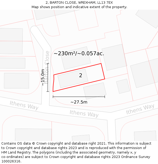 2, BARTON CLOSE, WREXHAM, LL13 7EX: Plot and title map