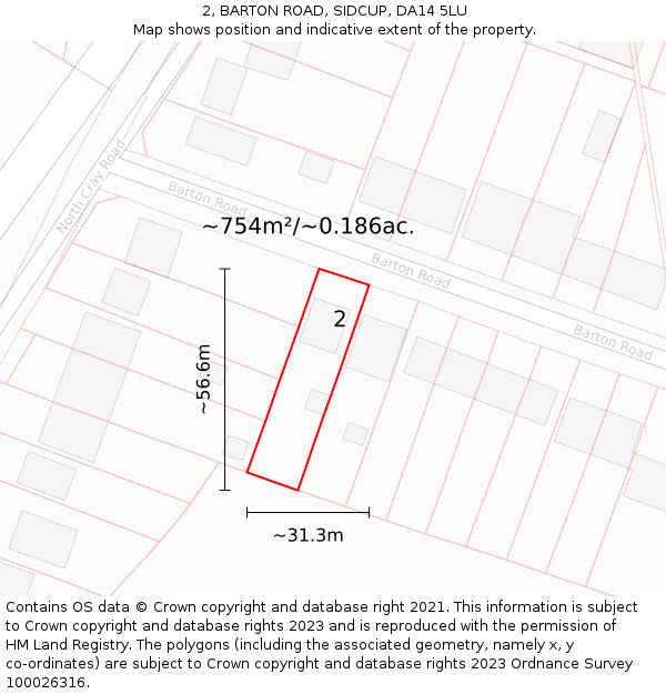 2, BARTON ROAD, SIDCUP, DA14 5LU: Plot and title map