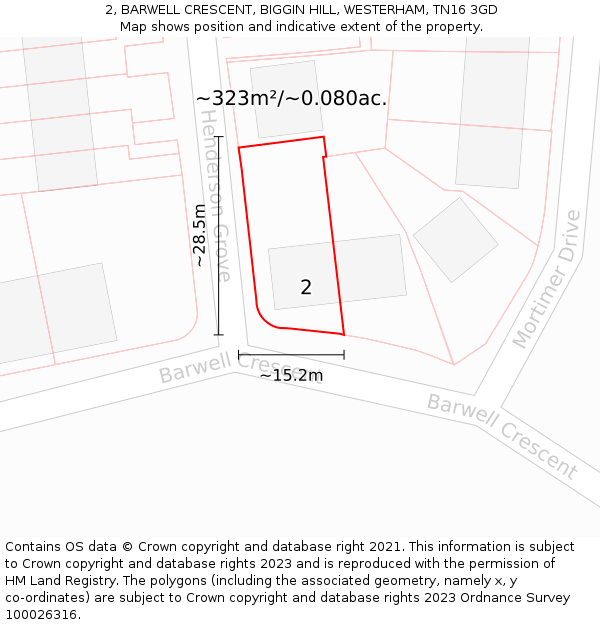 2, BARWELL CRESCENT, BIGGIN HILL, WESTERHAM, TN16 3GD: Plot and title map