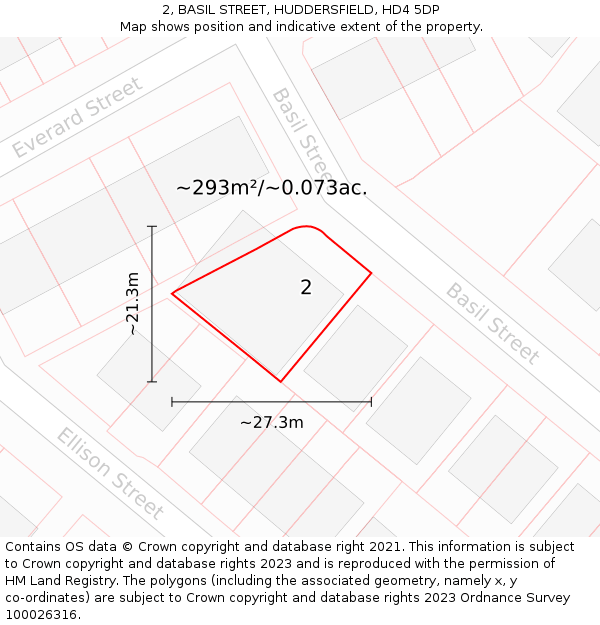 2, BASIL STREET, HUDDERSFIELD, HD4 5DP: Plot and title map