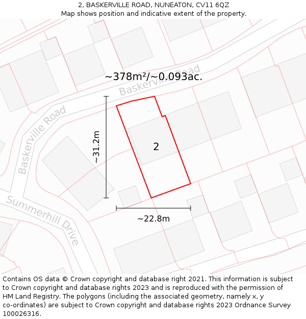 2, BASKERVILLE ROAD, NUNEATON, CV11 6QZ: Plot and title map