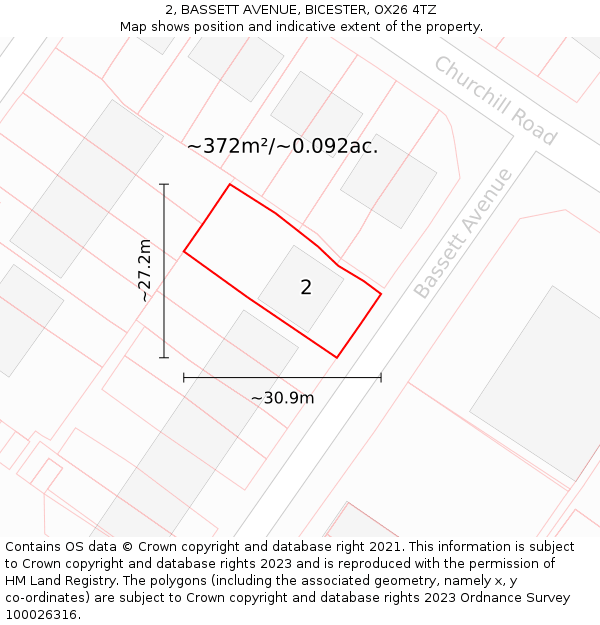 2, BASSETT AVENUE, BICESTER, OX26 4TZ: Plot and title map