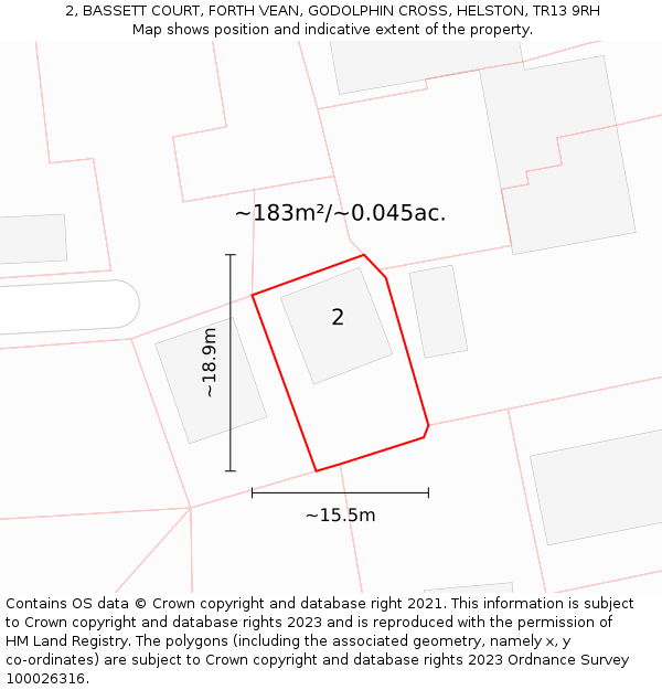 2, BASSETT COURT, FORTH VEAN, GODOLPHIN CROSS, HELSTON, TR13 9RH: Plot and title map