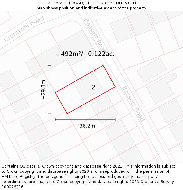 2, BASSETT ROAD, CLEETHORPES, DN35 0EH: Plot and title map