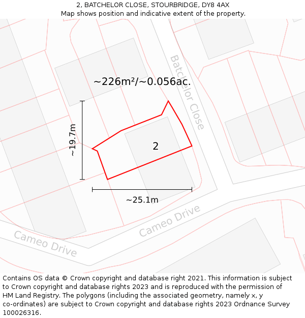 2, BATCHELOR CLOSE, STOURBRIDGE, DY8 4AX: Plot and title map