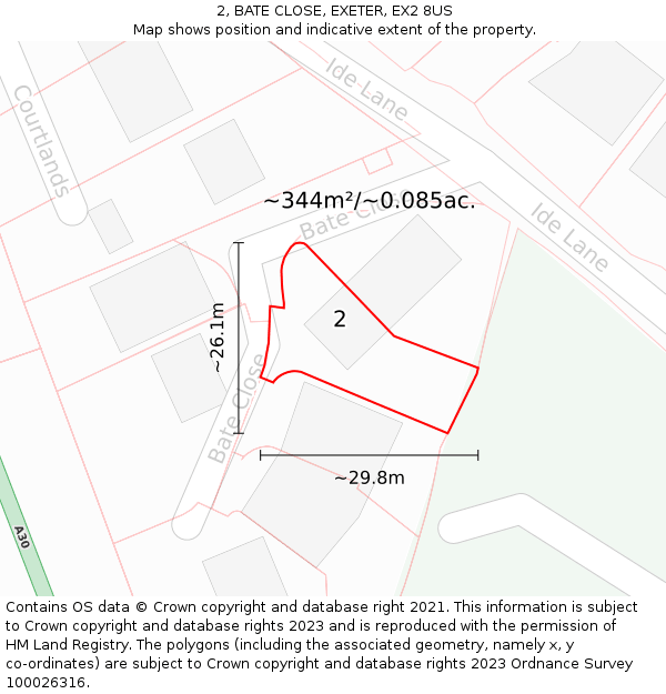 2, BATE CLOSE, EXETER, EX2 8US: Plot and title map