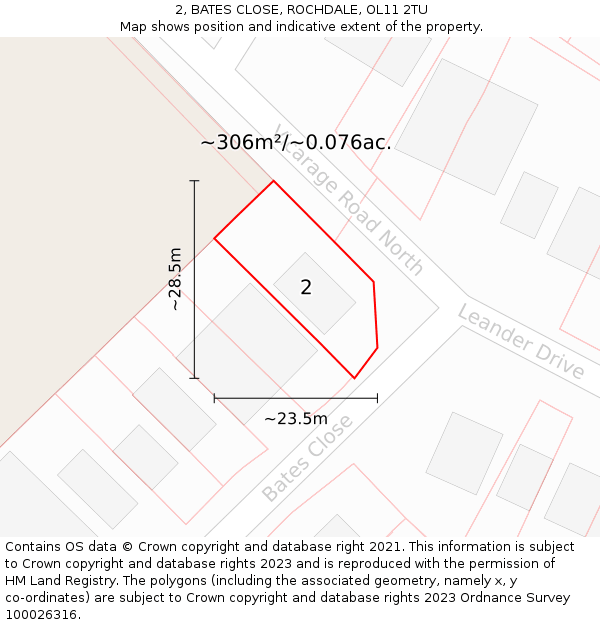 2, BATES CLOSE, ROCHDALE, OL11 2TU: Plot and title map