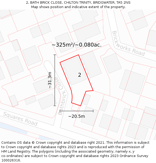 2, BATH BRICK CLOSE, CHILTON TRINITY, BRIDGWATER, TA5 2NS: Plot and title map