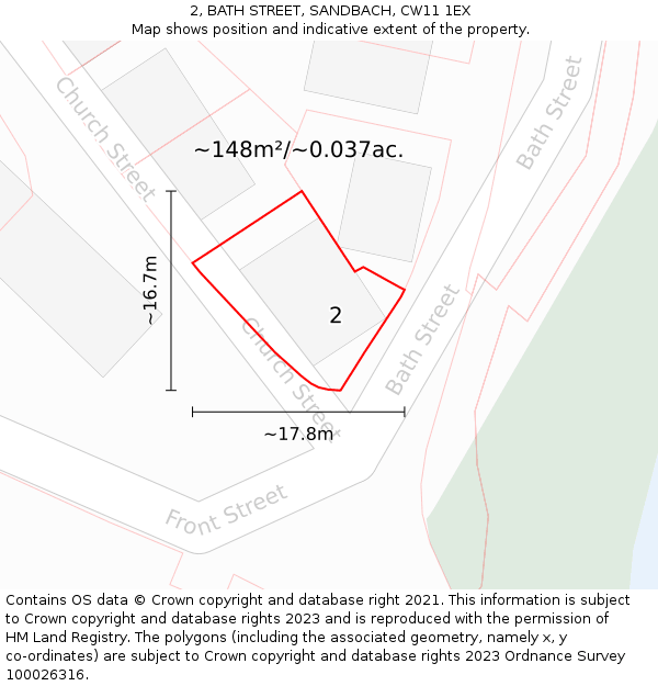 2, BATH STREET, SANDBACH, CW11 1EX: Plot and title map