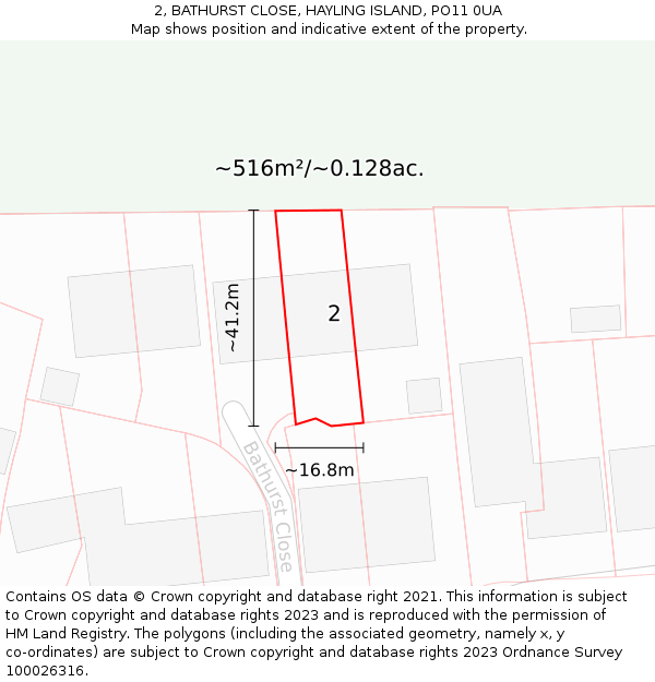 2, BATHURST CLOSE, HAYLING ISLAND, PO11 0UA: Plot and title map