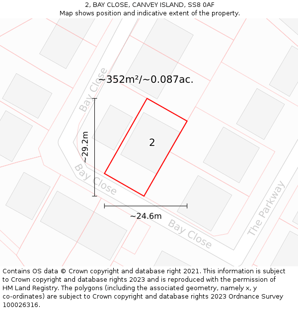 2, BAY CLOSE, CANVEY ISLAND, SS8 0AF: Plot and title map