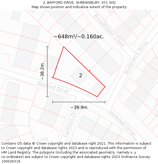 2, BAYFORD DRIVE, SHREWSBURY, SY1 3XQ: Plot and title map