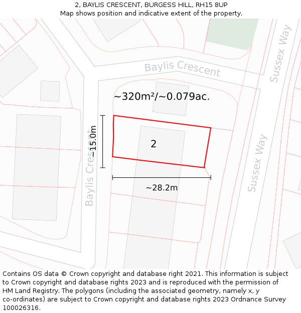 2, BAYLIS CRESCENT, BURGESS HILL, RH15 8UP: Plot and title map