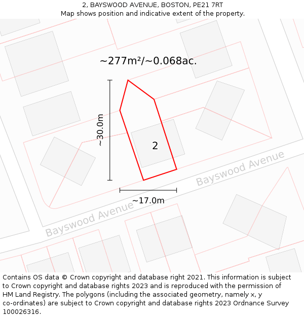 2, BAYSWOOD AVENUE, BOSTON, PE21 7RT: Plot and title map