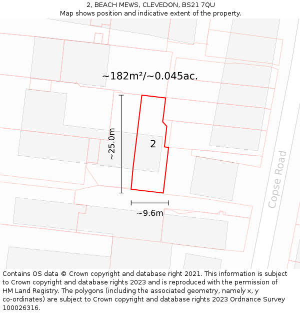 2, BEACH MEWS, CLEVEDON, BS21 7QU: Plot and title map