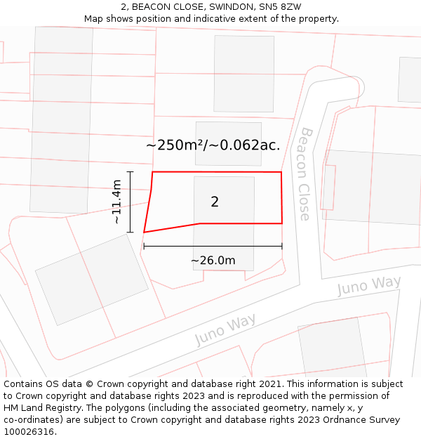 2, BEACON CLOSE, SWINDON, SN5 8ZW: Plot and title map