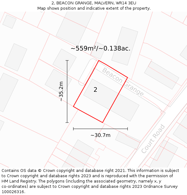 2, BEACON GRANGE, MALVERN, WR14 3EU: Plot and title map