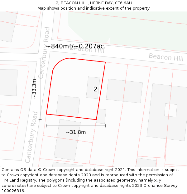 2, BEACON HILL, HERNE BAY, CT6 6AU: Plot and title map