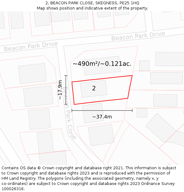 2, BEACON PARK CLOSE, SKEGNESS, PE25 1HQ: Plot and title map