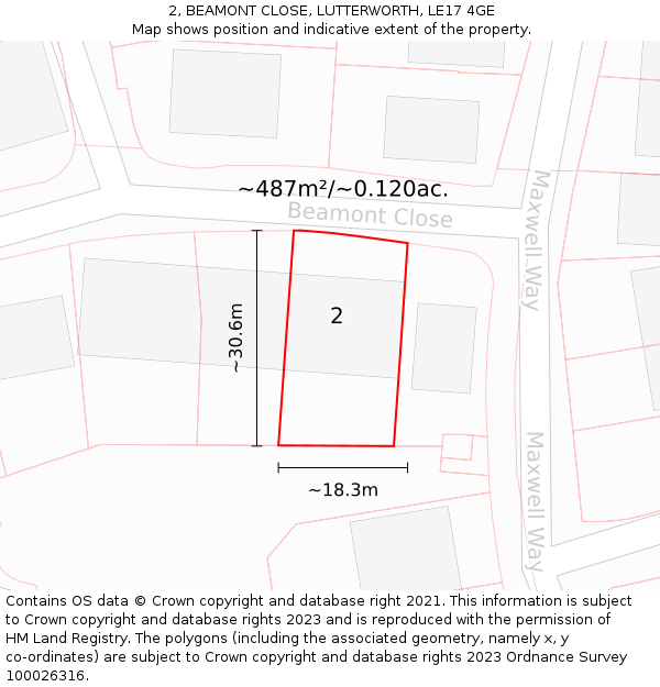 2, BEAMONT CLOSE, LUTTERWORTH, LE17 4GE: Plot and title map