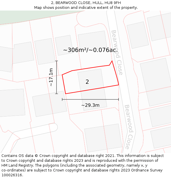 2, BEARWOOD CLOSE, HULL, HU8 9FH: Plot and title map