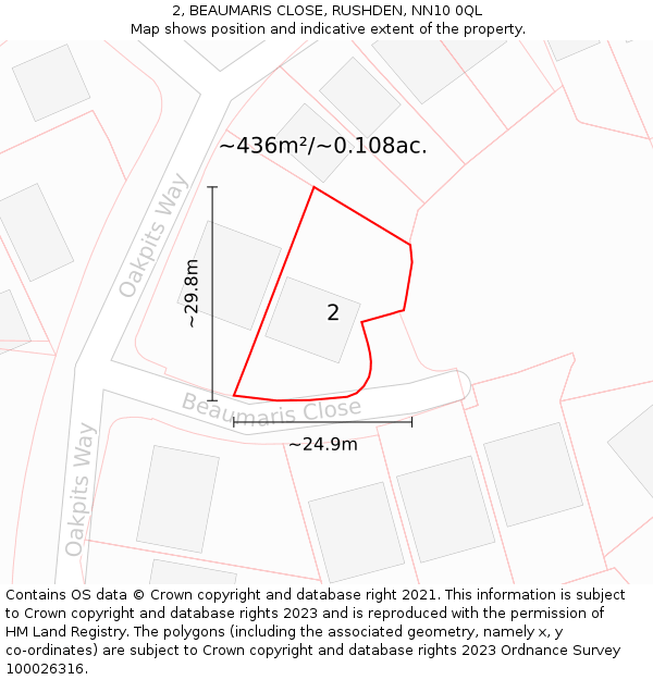 2, BEAUMARIS CLOSE, RUSHDEN, NN10 0QL: Plot and title map