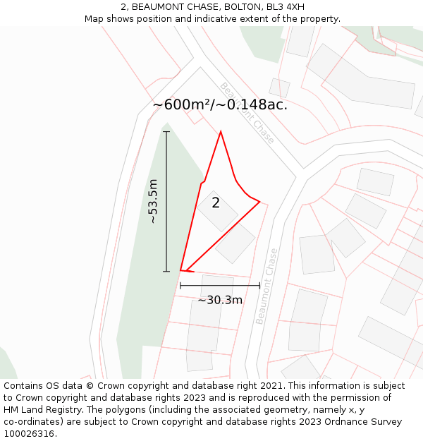 2, BEAUMONT CHASE, BOLTON, BL3 4XH: Plot and title map