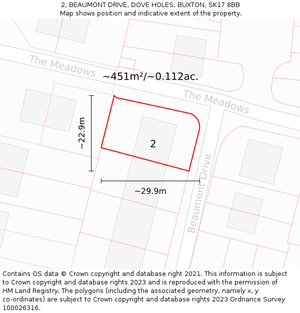 2, BEAUMONT DRIVE, DOVE HOLES, BUXTON, SK17 8BB: Plot and title map