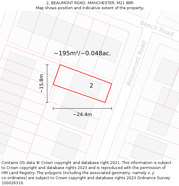 2, BEAUMONT ROAD, MANCHESTER, M21 8BR: Plot and title map