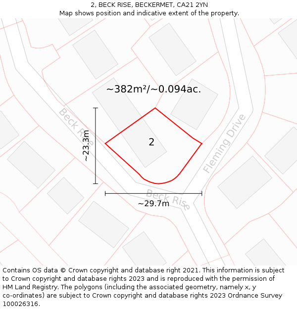 2, BECK RISE, BECKERMET, CA21 2YN: Plot and title map